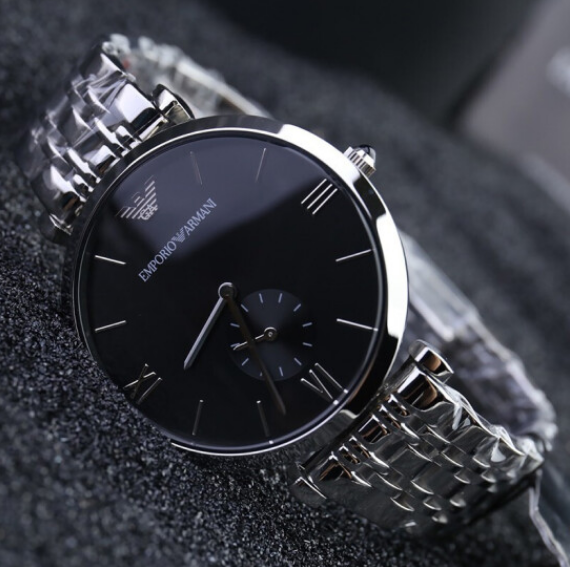 阿玛尼(emporio armani)手表 男士腕表商务时尚小表盘防水 黑盘钢带